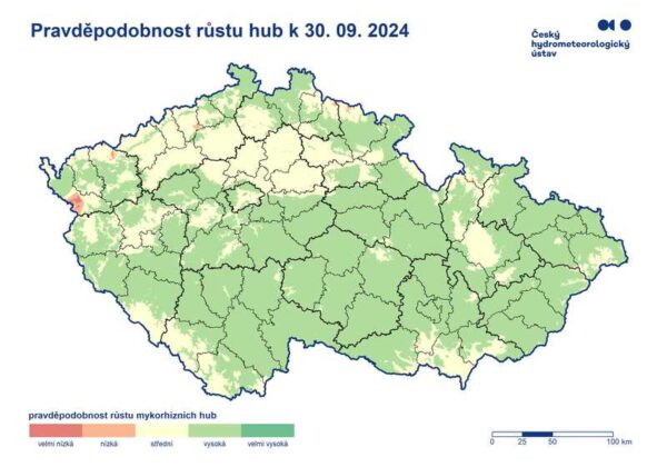 Aktualizovaná mapa pravděpodobnosti růstu hub (30. září 2024)