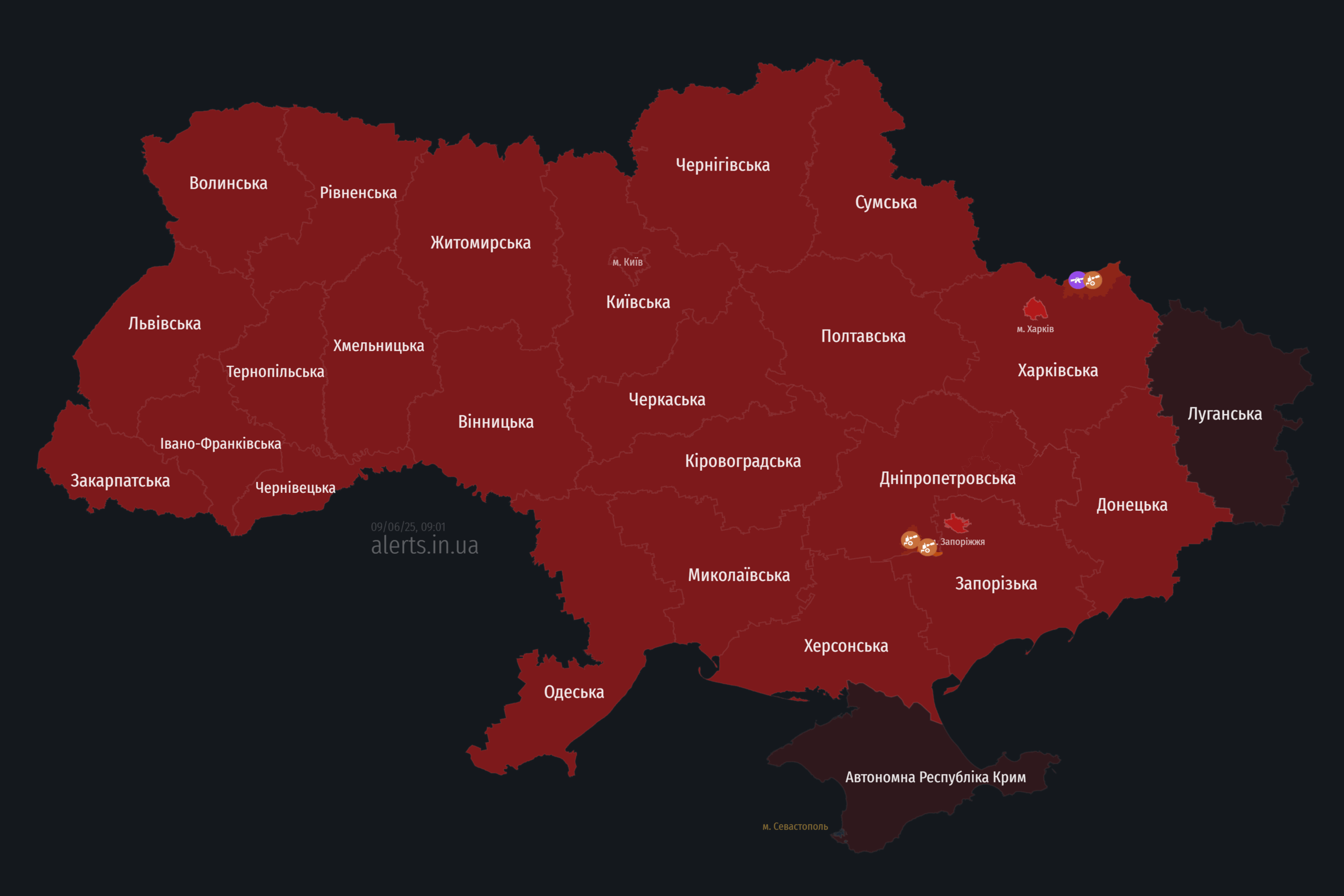 Ranní letecký poplach na celém území Ukrajiny