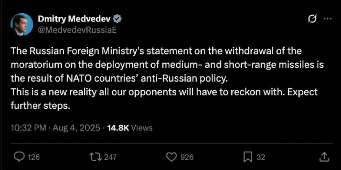 Nová hrozba Dmitrije Medveděva